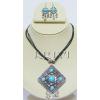 KNKS01013 Fancy Black Metal Turquoise Color Stone Necklace Set