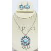 KNKS01015 Black Metal Turquoise Color Stone Necklace set