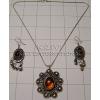 KSKQ08001 Oxidised Metal Chain - Pendant & Earring Set