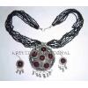 KSKQ08002 Oxidised Black Beads Necklace - Pendant & Earring Set