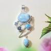 SAPMK08015 Sterling Silver Blue Larimar & Topaz Cab and Cut Gemstone Pendant