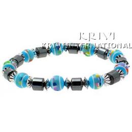 KBKR06075 Magic Blue and Black Metallic Chic Look Beads Bracelet