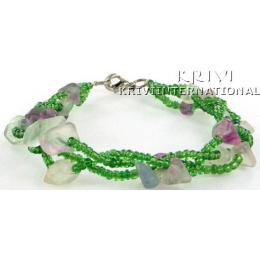 KBKR06082 Genuine Fluorite/Round Green Beads Bracelet