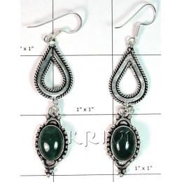 KELL09C01 Beautiful Green Jade German Silver Earring