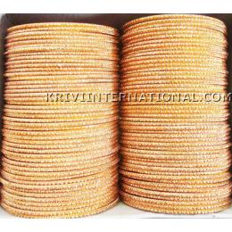 KKKT10043 Metallic peach colour bangles with glitter handiwork