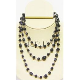 KNKS01008 Black Color Beads Long Necklace