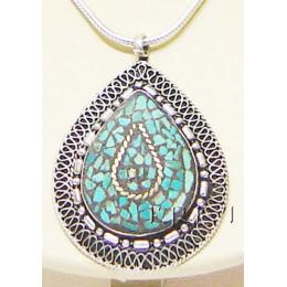 KPKS03062 Black Metal Turquoise Color Stone Fashion Pendant