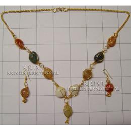 KSKQ08004 Agate Stone Neckalce With Earring Set - Krivi