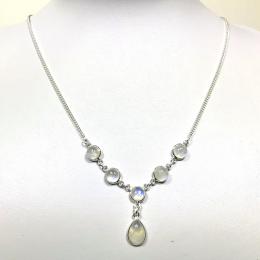 SANLS01003 Rainbow Moonstone Necklace 925 Sterling Silver