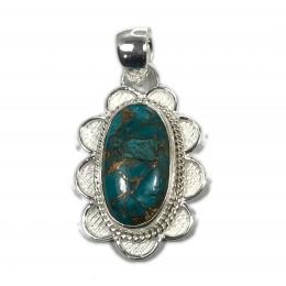 SAPLS01008 Blue Copper Turqouise Pendant 925 Sterling Silver