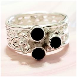 SARLS04009 Black Onyx Ring 925 Sterling Silver