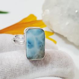 SARMK08010 Adjustable Genuine Larimar Gemstone Designer Sterling Silver Ring