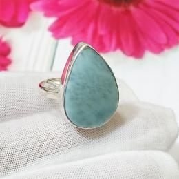 SARMK08026 Adjustable 925 Silver Cab Gemstones Genuine Larimar Bezel Plain Setting Ring