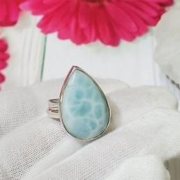 SARMK08034 Adjustable Solid 925 Silver Plain Cab & Cut Gemstone Larimar Ring Indian Factory Made