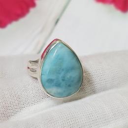 SARMK08048 Adjustable Sterling Silver Cabochon Gemstone Bezel Larimar Ring