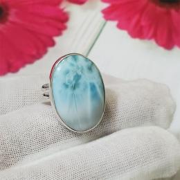 SARMK08051 Adjustable Classic Light Weight Bezel Larimar Ring 925 Sterling Silver