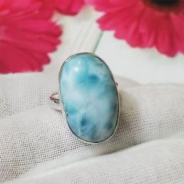 SARMK08059 Adjustable Larimar Natural Gemstone Designer Women's Rings 925 Sterling Silver